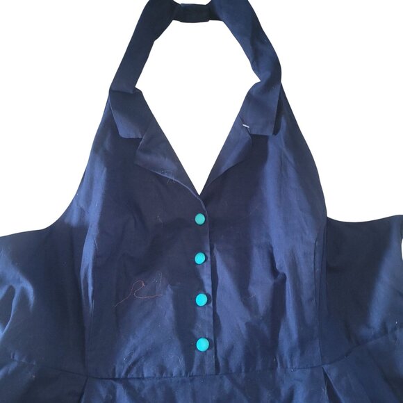 MODCLOTH  New Plus size 3X Retro Navy Halter Dress Teal Buttons Designer Y2K 90s - Picture 2 of 6